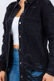 American Bazi Distressed Button Up Long Sleeve Denim Jacket - Trendsi - Flyclothing LLC