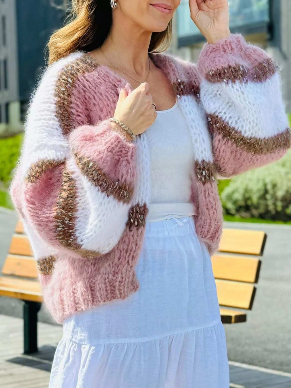 Color Block Open Front Cardigan - Trendsi - Flyclothing LLC