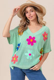 BiBi Flower Patches Dolman Sleeve Lightweight Sweater - Trendsi - Flyclothing LLC