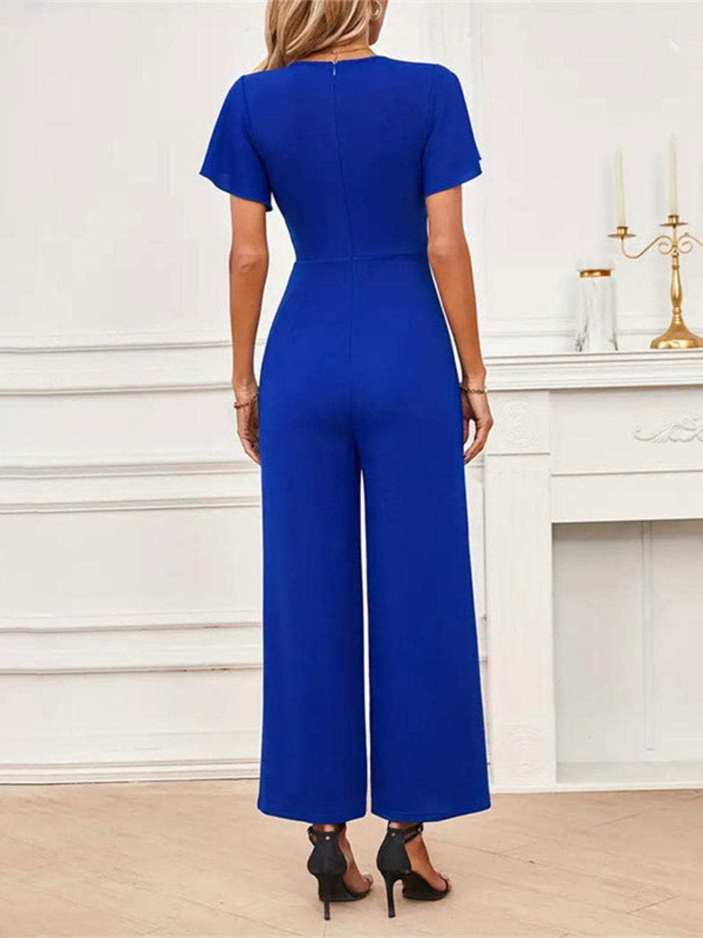V-Neck Flutter Sleeve Jumpsuit - Trendsi - Flyclothing LLC