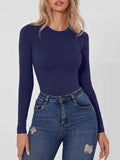 Round Neck Long Sleeve Bodysuit - Trendsi - Flyclothing LLC