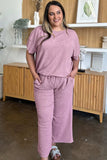 Double Take Full Size Texture Short Sleeve Top and Pants Set - Trendsi - Flyclothing LLC