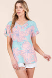 BOMBOM Floral Short Sleeve T-Shirt - Trendsi - Flyclothing LLC