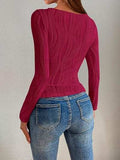 Textured Round Neck Long Sleeve Top - Trendsi - Flyclothing LLC