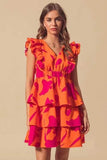 SO ME Floral V Neck Layered Dress with Elasticized Waist - Trendsi - Flyclothing LLC