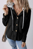 Drawstring Button Up Long Sleeve Hooded Jacket - Trendsi - Flyclothing LLC