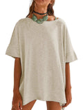 Oversized Round Neck Drop-Shoulder T-Shirt - Trendsi - Flyclothing LLC