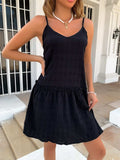 Ruffle Hem Textured V-Neck Cami Dress - Trendsi - Flyclothing LLC