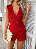 Devine Button Down Sleeveless Top and Shorts Set - Trendsi - Flyclothing LLC