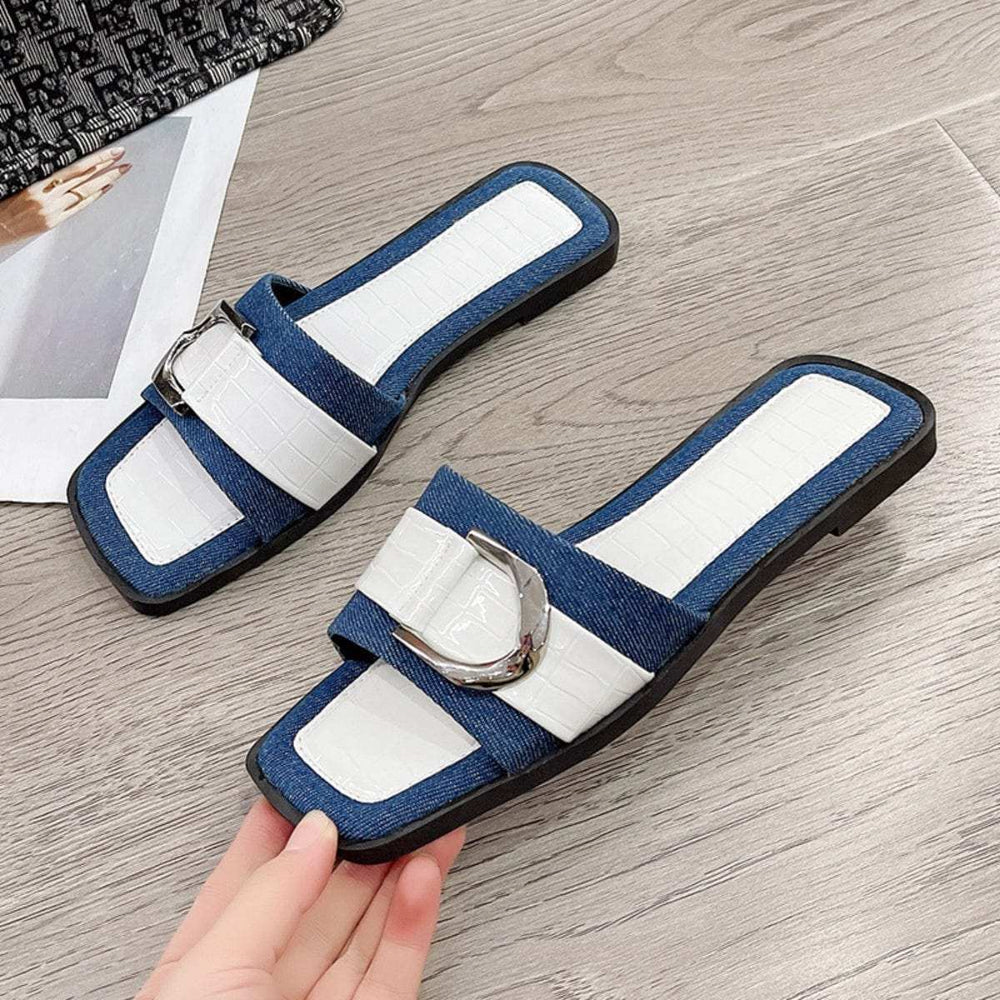 Buckle Trim Open Toe Sandals - Trendsi - Flyclothing LLC