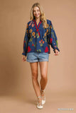 Umgee Floral Print Flounce Sleeve Blouse - Trendsi - Flyclothing LLC