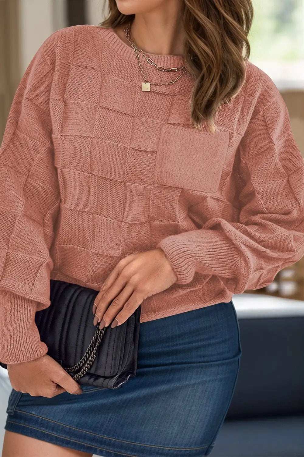 Plus Size Plaid Round Neck Sweater - Trendsi - Flyclothing LLC
