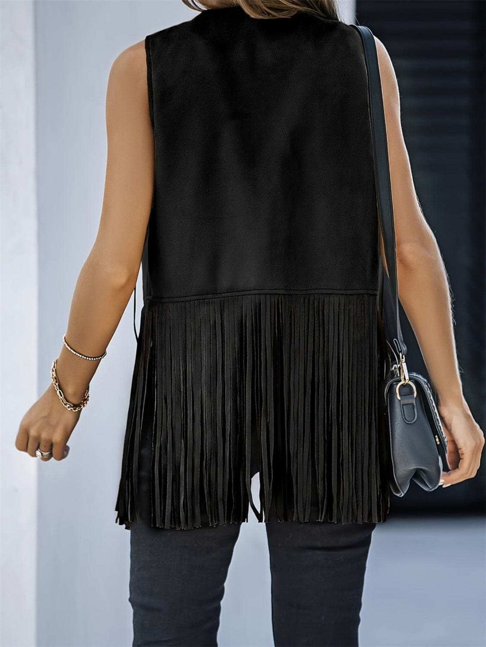 Fringe Open Front Vest Coat - Trendsi - Flyclothing LLC