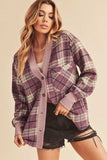 Aemi + Co Side Slit Patch Pocket Plaid Button Down Jacket - Trendsi - Flyclothing LLC