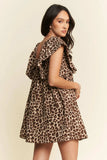Davi & Dani Animal Printed Velvet Ribbon Mini Dress - Trendsi - Flyclothing LLC