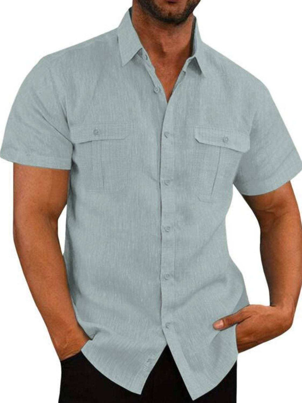Men's Plus Size Collared Neck Short Sleeve Shirt - Trendsi - Flyclothing LLC