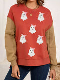 Halloween Glitter Ghost Patched Pattern Color Block Sweatshirt - Trendsi - Flyclothing LLC