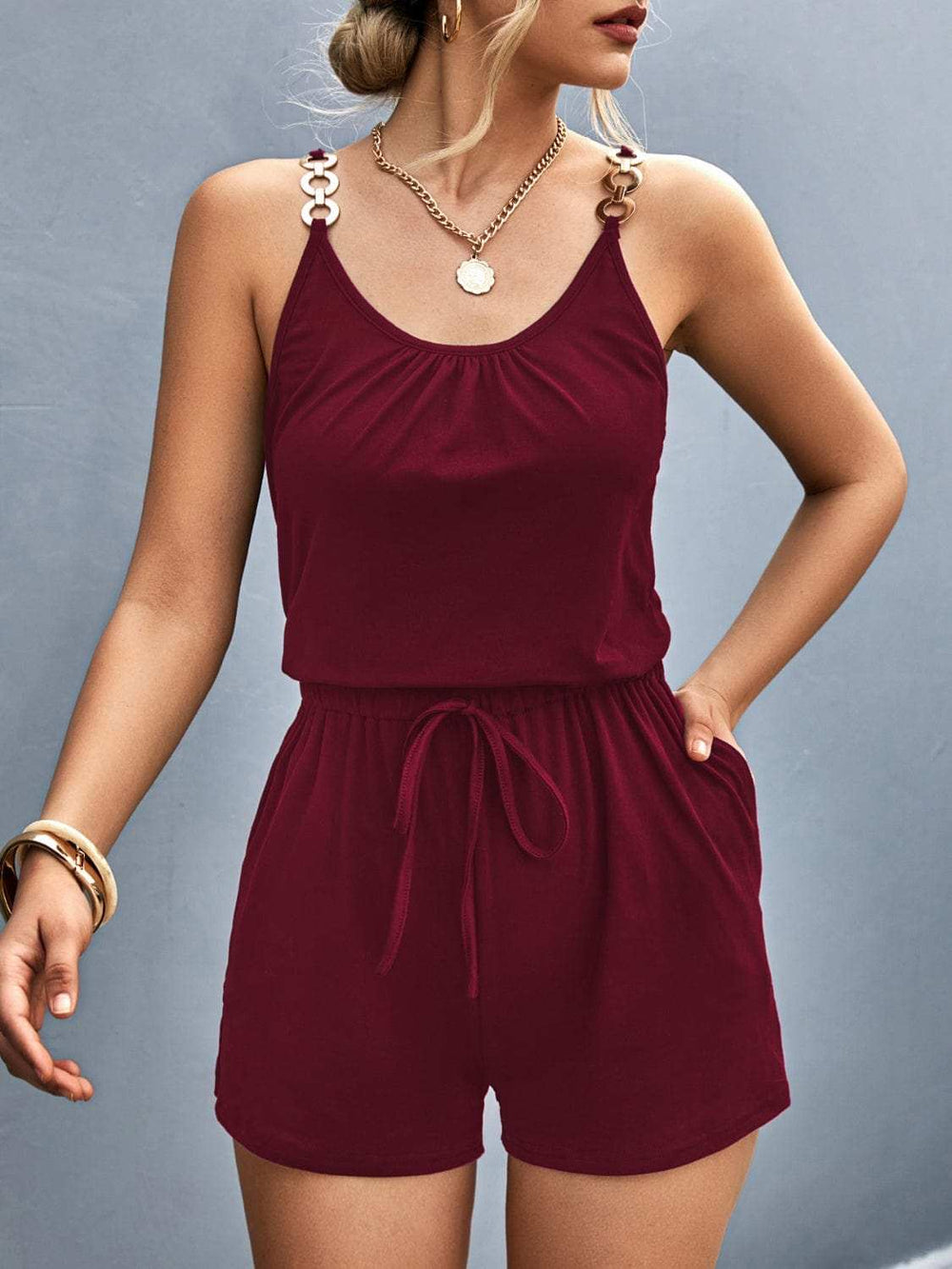 Scoop Neck Romper with Pockets - Trendsi - Flyclothing LLC