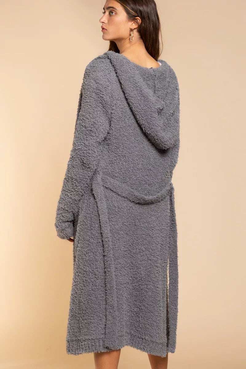 POL Berber fleece Tie Front Tunic Cardigan with Pockets - Trendsi - Flyclothing LLC