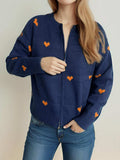 Heart Round Neck Zip Up Cardigan - Trendsi - Flyclothing LLC