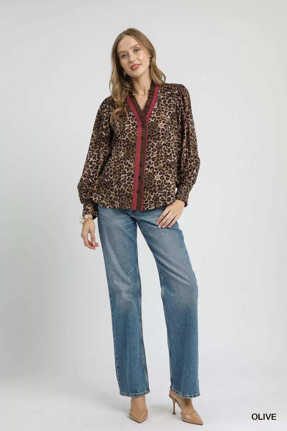 Umgee Ruffle Trim Leopard Print Shirt - Trendsi - Flyclothing LLC