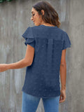 Swiss Dot Notched Flutter Sleeve Blouse - Trendsi - Flyclothing LLC