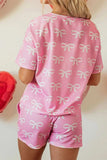 Bowknot Printed Notched T-Shirt and Shorts Set - Trendsi - Flyclothing LLC