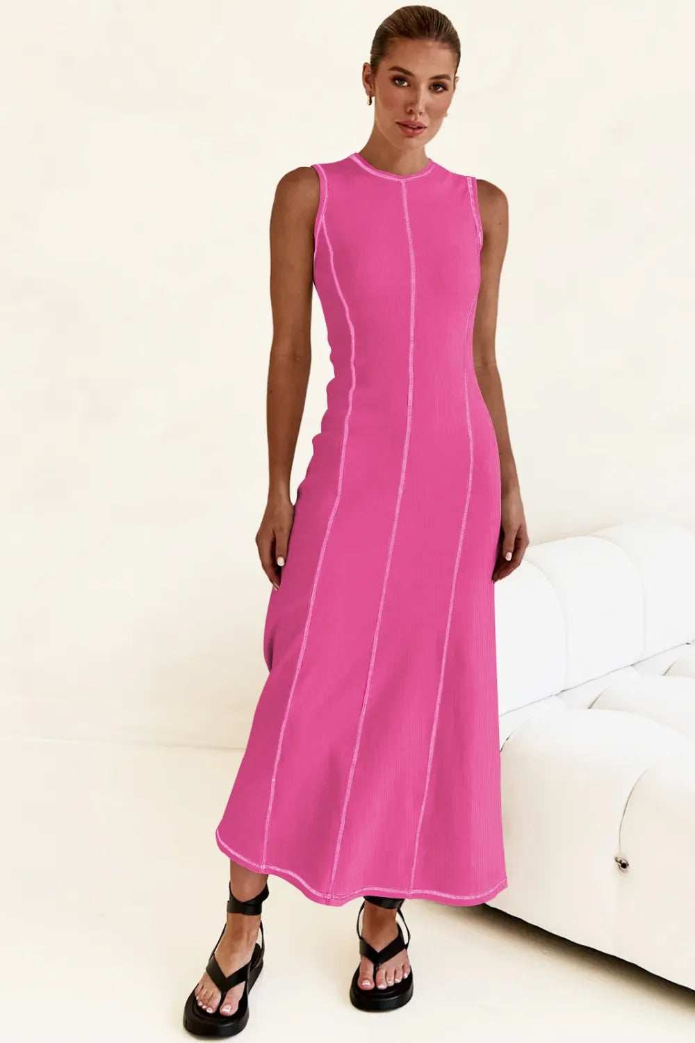 Contrast Stitching Maxi Tank Dress - Trendsi - Flyclothing LLC