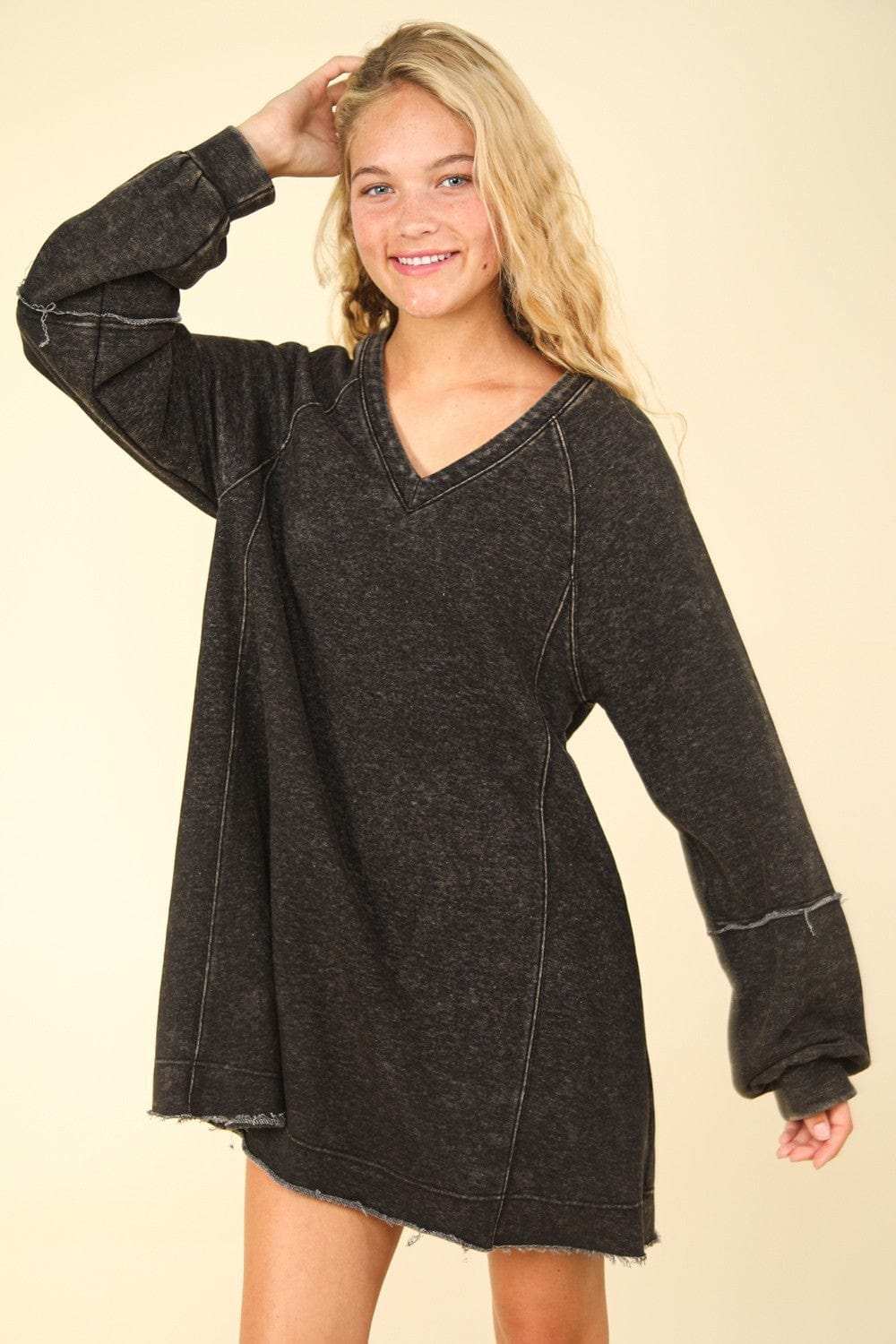 VERY J Mineral Washed Oversized A-Line Mini Dress - Trendsi - Flyclothing LLC