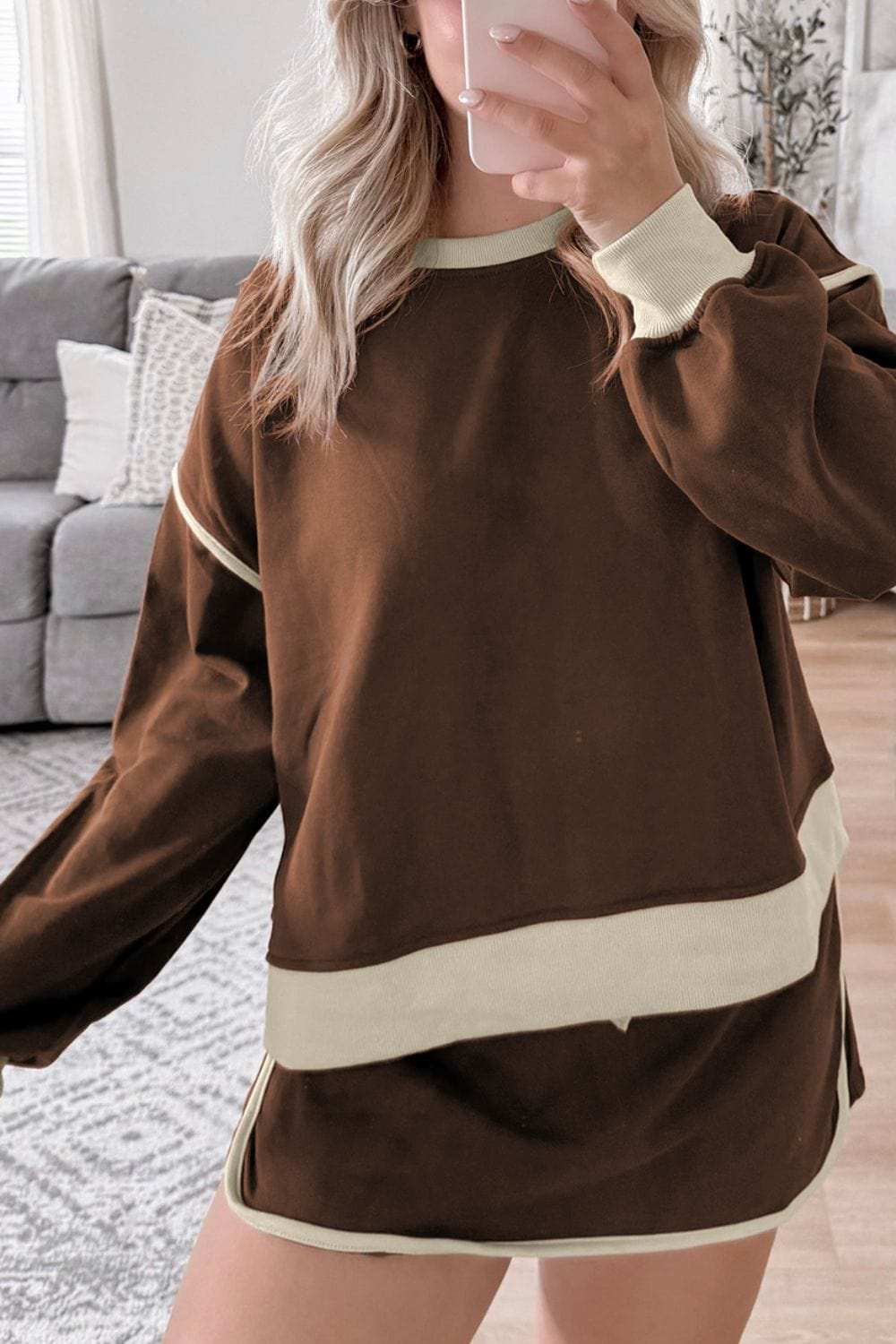 Contrast Trim Round Neck Top and Skort Set - Trendsi - Flyclothing LLC