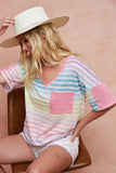 BiBi Rainbow Stripe Printed Triblend Knit Top - Trendsi - Flyclothing LLC