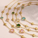 18K Gold-Plated Heart Necklace with Glass Stone - Trendsi - Flyclothing LLC