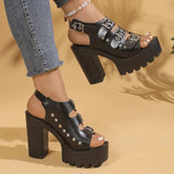 Buckle Platform Block Heels Sandals - Trendsi - Flyclothing LLC