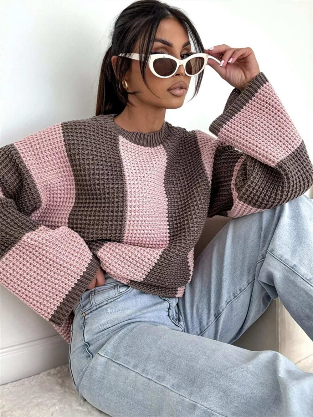 Color Block Long Sleeve Sweater - Trendsi - Flyclothing LLC