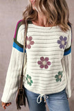 Flower Round Neck Long Sleeve Sweater - Trendsi - Flyclothing LLC