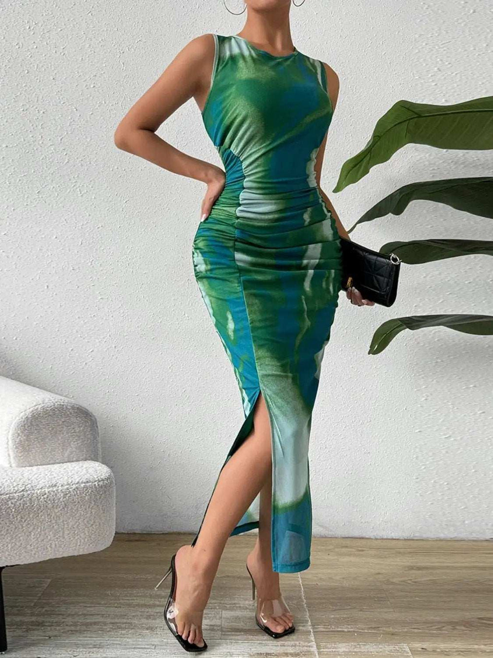 Slit Round Neck Midi Tank Dress - Trendsi - Flyclothing LLC