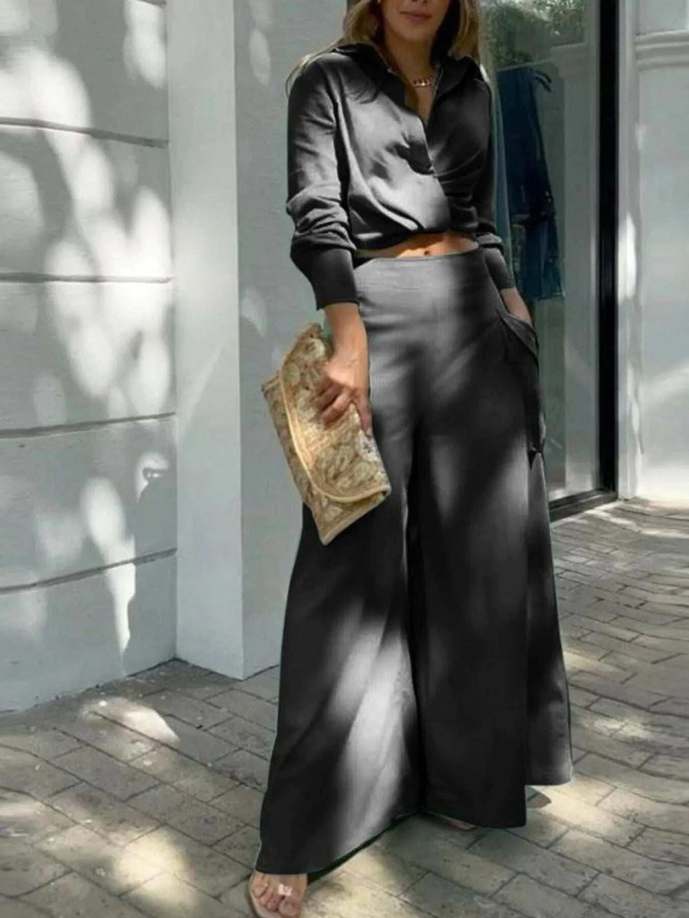 Full Size Long Sleeve Top and Pants Set Plus Size - Trendsi - Flyclothing LLC