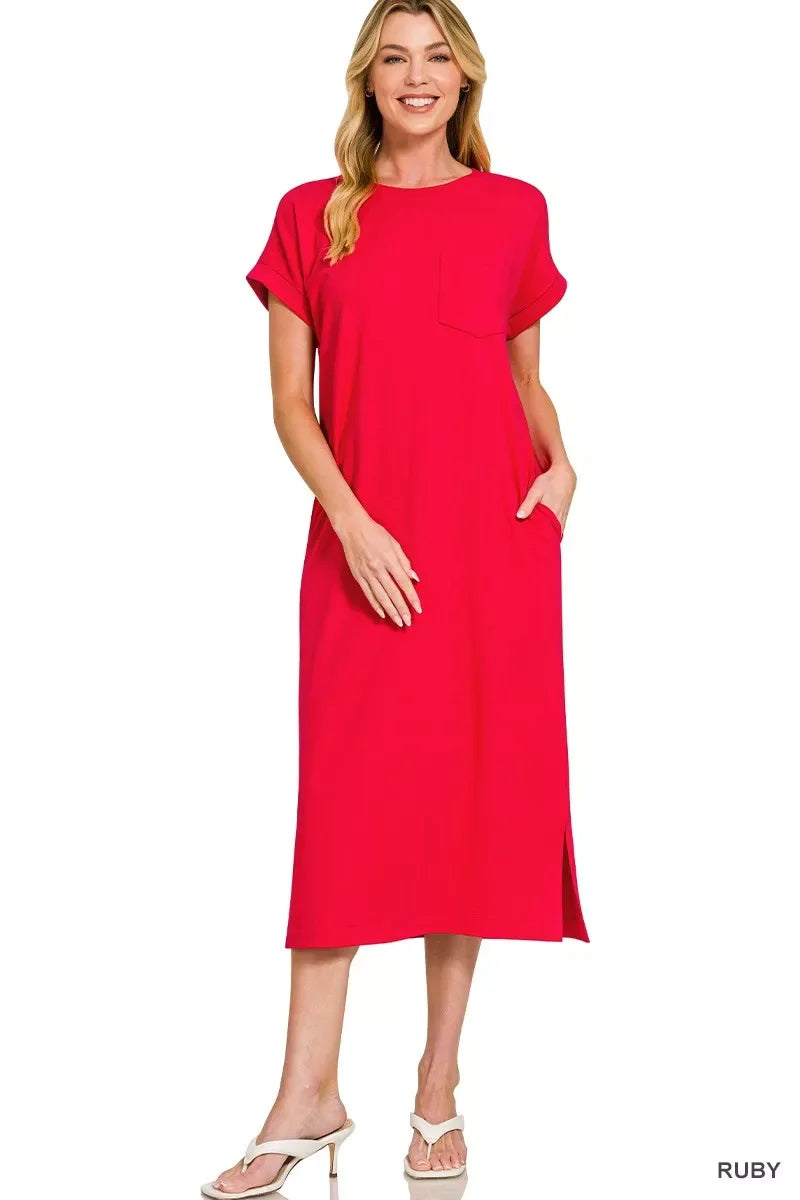 Zenana Round Neck Short Sleeve Midi Dress - Trendsi - Flyclothing LLC