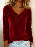 Velvet Cowl Neck Long Sleeve Top - Trendsi - Flyclothing LLC