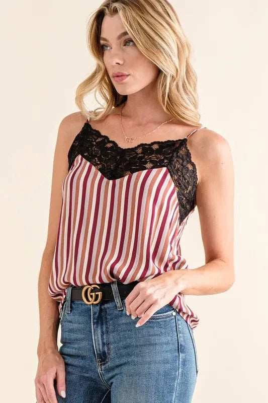 And The Why Stripe Print with Lace Cami - Trendsi - Flyclothing LLC