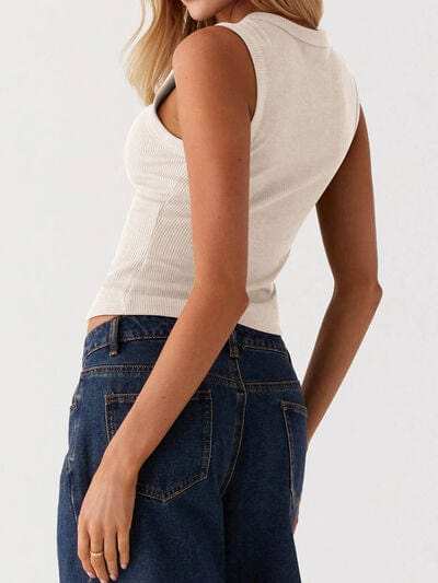 Lovelet Button Up Round Neck Tank - Trendsi - Flyclothing LLC