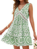 Printed V-Neck Sleeveless Mini Dress - Trendsi - Flyclothing LLC