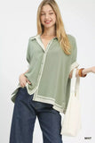 Umgee Linen Button Front Top with Contrast Piping - Trendsi - Flyclothing LLC
