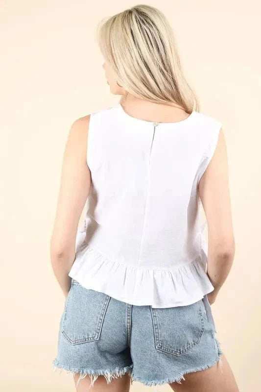 VERY J Side Tie Detail Ruffled Sleeveless Top - Trendsi - Flyclothing LLC