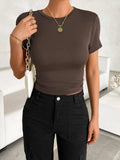 Round Neck Short Sleeve T-Shirt - Trendsi - Flyclothing LLC