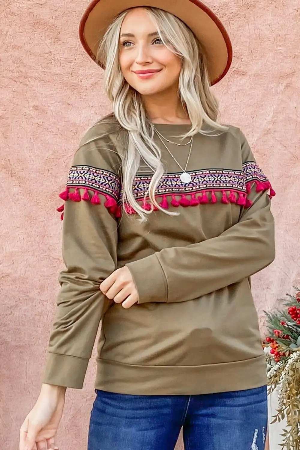 And The Why Ethnic Ribbon Tassel Trim Top - Trendsi - Flyclothing LLC