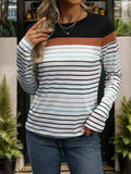 Striped Round Neck Long Sleeve T-Shirt - Trendsi - Flyclothing LLC