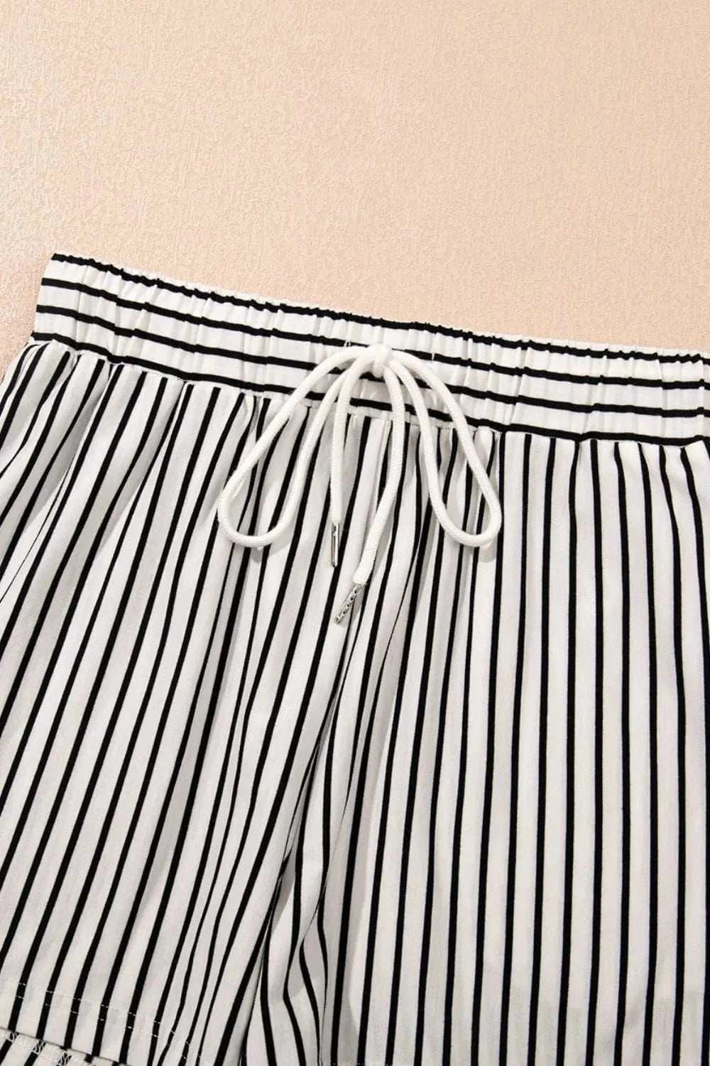 Stripe V Neck Tee and Casual Shorts Set - Trendsi - Flyclothing LLC