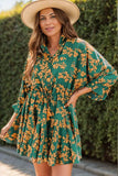 Printed Three-Quarter Sleeve Mini Dress - Trendsi - Flyclothing LLC