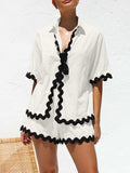 Contrast Trim Half Sleeve Top and Shorts Set - Trendsi - Flyclothing LLC